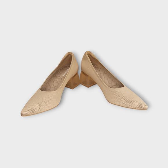 Vivaia Shoes - Womens Vivaia Beige Chunky Heel Pointed Toe Size EU 41 US 9.5